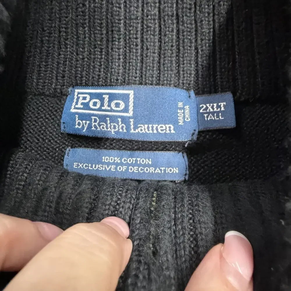 Polo Ralph Lauren Mens 2XLT Tall Black 100% Cotton Quarter Zip Pullover Sweater